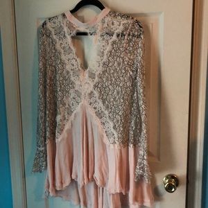 Free people pink lace shirt